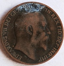 1910 One Penny Coin, King Edward VII, 1d