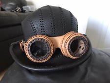 Steampunk  leather Bowler  Hat And Leather Goggles Hand Made.
