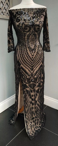Quiz black sequin ballgown - black,