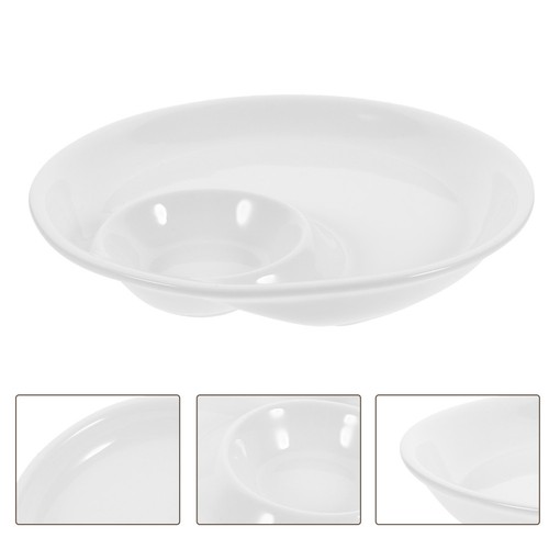 White divided ceramic soup - divided,