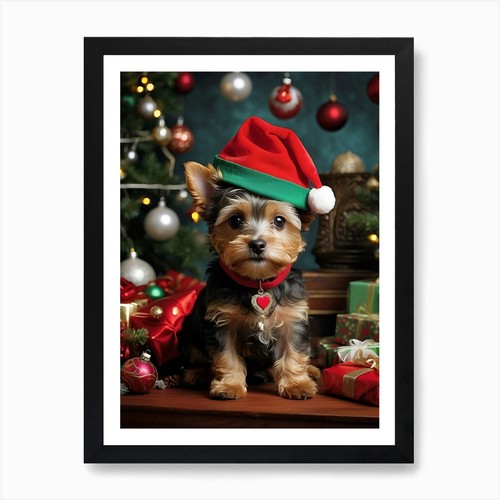 Yorkie puppy christmas hat - in,