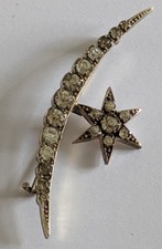 Antique Victorian crescent moon and star brooch