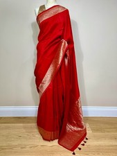Tasseled Zari border Red Pure