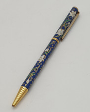 Blue Floral Pen Chinese Cloisonne Ballpoint Flower Design Enamel NEEDS INK