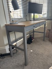 IKEA light grey desk with wood