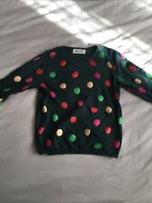 H&M Girls Green Glitter Circle Round Neck  Cotton Jumper Size 4-6 Years