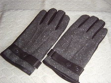 ~ TED BAKER GLOVES - GREY TWEED FRONT - BLACK LEATHER PALM & TRIM - SIZE M/L