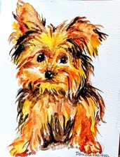 Yorkshire terrier Dog Pet art,yorkie puppy,original painting,home, design 4x5"