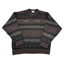 Gabicci Fair Isle Knit Jumper 90s Retro Cottage Core Brown Sweater Mens XL