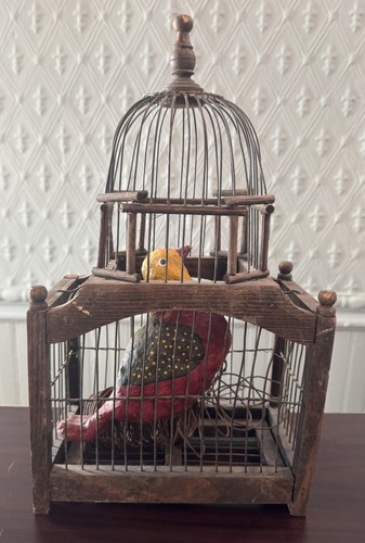 Antique wooden bird - wooden, dome