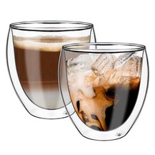 Vinsani Double Walled Coffee Drink Glasses Cups Set of 2 Heat Cold Resistant