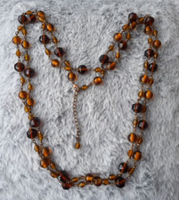 Vintage Retro Shades of Brown Glass  Beaded Statement Necklace