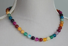 RAINBOW COLOURED AGATE NECKLACE 8MM ROUNDS ~ STERLING SILVER 18"