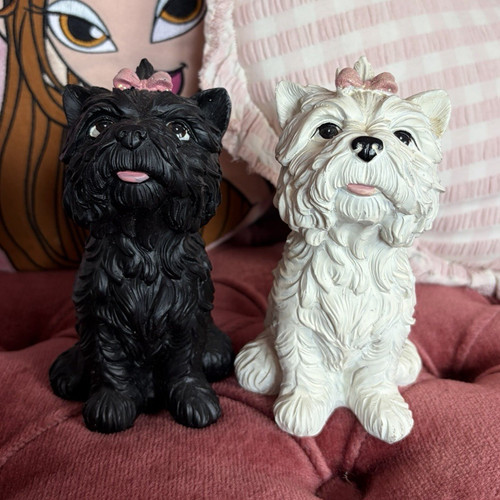 Black white resin dog - &,