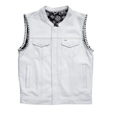 White Leather Motorbike Vest