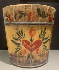 Signed Vintage Antique Folk Art Barrel Wood Hand Painted Barge Canal Ware Wooden