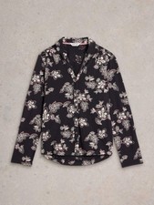 White Stuff Jersey Shirt Women�s Annie Cotton Long Sleeve Buttoned Ladies Top