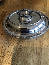 Antique Vintage  Silver Plate Dome Dish Cover Oval 2 Piece Serving Tureen 27cm