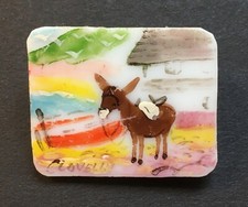 Vintage Clovelly Hand Painted Brooch Pin of a Donkey