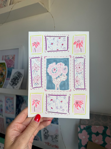 Ooak original tile floral - |,