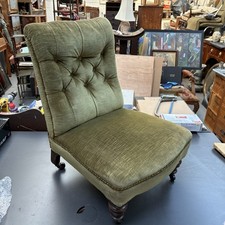 Antique Victorian Nursing Chair Fireside Slipper Seat Green Stamped Leg