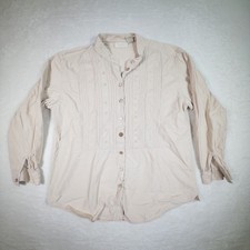J. Jill Beige Embroidered Pintuck Collared Button Down Shirt Top Size 8P Cotton