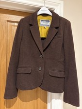 Joules Blazer Jacket UK 10 Brown Herringbone Caper Tweed Hacking Country Jersey