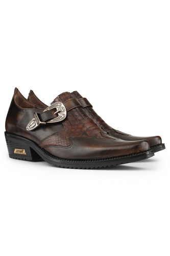 Men brown leather goth - leather, shoes