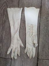 Kids Childrens Leather Vintage White Cream Long Gloves