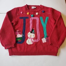 Boots Mini Club Christmas Jumper Snowman Joy Red Glitter Girls Kid Age 5-6 Great