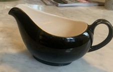 Super large Vintage Alfred Meakin Black Sauce/gravy Boat with Gold Trim 