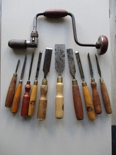 Large Joblot of Antique Wood Working Hand Tools & Brace & Bit 11 Pieces in All. 