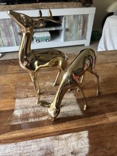 Vintage Mid Century Brass Deer Stag and Doe Pendant Set.