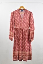 Vintage Phool Indian Cotton Dress Size Small UK 8-10 1970's Pink Boho Patterned