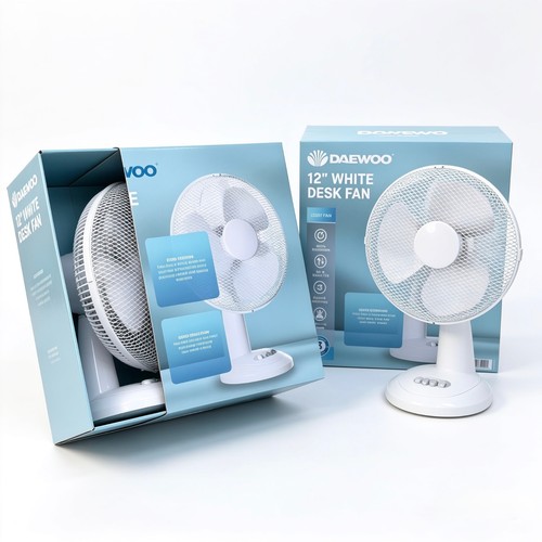 Daewoo white desk fan - 12",