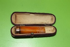 Antique 1911 9ct Short Stub Gold Amber Cheroot Holder in Original Antique Case.