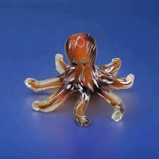 MURANO GLASS AMBER/WHITE OCTUPUS FIGURINE 