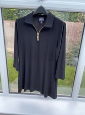 M 12 14 Coco Bianco Black tunic top with oversized Gold Zip QVC longer length