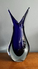 Vintage Colbalt Blue Fish Tail Glass Vase Mid Century Retro Murano? Swallow Tail