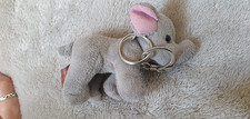Cute Plush Elephant Keyring – Soft Toy Keychain – Grey with Pink Ears – New