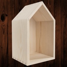 Small Wooden House Shaped Shelf Plain Pine to Decorate | With Background