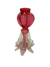 Vintage Cranberry Art Glass Vase with Clear Ruffled Base - Damaged Rim