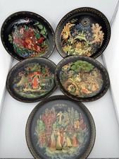 Set of 5 Palekh Russian Fairy Tale Porcelain Plates USSR 1988–1989 Bradex