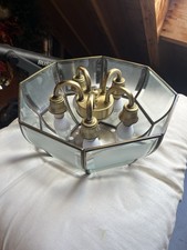 RARE VINTAGE 90’s OCTOGONAL BEVELED GLASS PANELED CEILING FAN LIGHTING FIXTURE