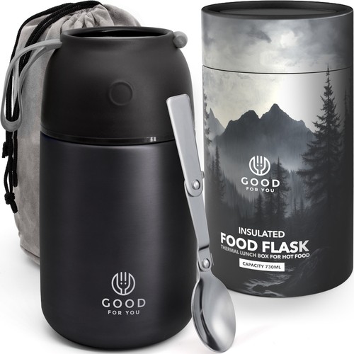 Thermal food flask black - flask,, hot