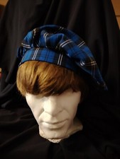 Scottish Blue Tartan Hat Tam O Shanter Burns Night Scot Fancy Dress Cap