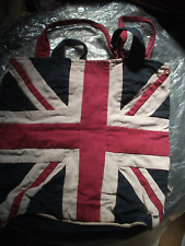 Union Jack Carrying Bag Woven Magic 15 x 13 1/2''preowned oval base 12 x5  1/2''