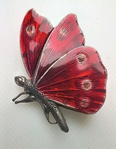 Pink enamel butterly - butterly, silver
