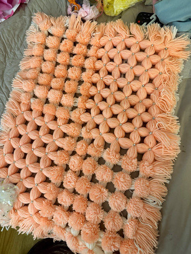 Coral white floral - floral, puff