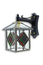 LEADED LANTERN OUTDOOR WALL LIGHT RED & GREEN STAINED GLASS HAND MADE TL70DCRG